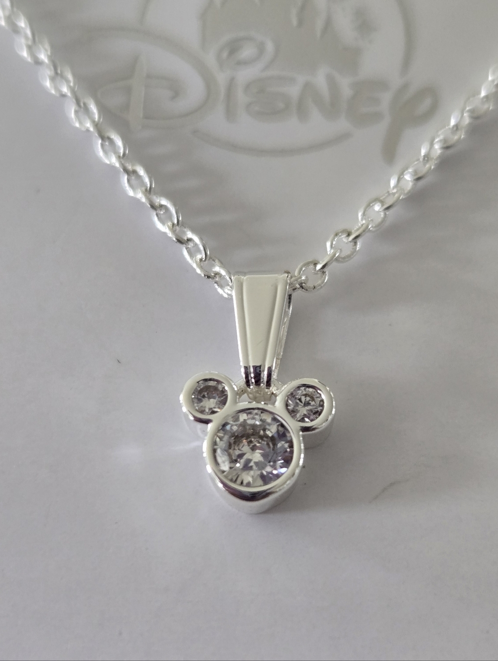 Mickey Mouse Crystal Pendant Necklace - Silver with white cubic zirconia - Picture 3 of 8